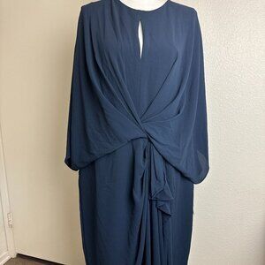 Midi Navy Draped Dress Butterfly Sleeve Size 18W   NWT